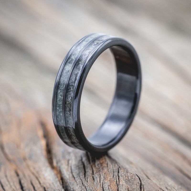 "DYAD" - MOSS AGATE & MOONSTONE WEDDING BAND-Staghead Designs