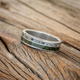 "RAPTOR" - MOSS WITH MOLDAVITE & MOONSTONE MIX WEDDING BAND-8