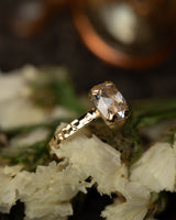 "ELLA" - ANTIQUE CUSHION ROSE CUT MOISSANITE SOLITAIRE ENGAGEMENT RING WITH HAMMERED FINISH-Staghead Designs