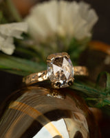 "ELLA" - ANTIQUE CUSHION ROSE CUT MOISSANITE SOLITAIRE ENGAGEMENT RING WITH HAMMERED FINISH-Staghead Designs