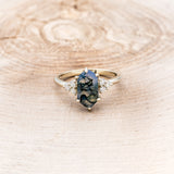 "OCTAVIA" - ELONGATED HEXAGON MOSS AGATE ENGAGEMENT RING WITH DIAMOND ACCENTS & TRACER-10