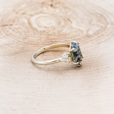 "OCTAVIA" - ELONGATED HEXAGON MOSS AGATE ENGAGEMENT RING WITH DIAMOND ACCENTS & TRACER-8