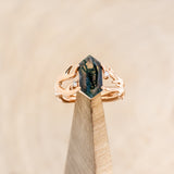 "ARTEMIS" - ELONGATED HEXAGON MOSS AGATE ENGAGEMENT RING WITH AN ANTLER STYLE BAND & DIAMOND ACCENTS-13