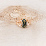 "ARTEMIS" - ELONGATED HEXAGON MOSS AGATE ENGAGEMENT RING WITH AN ANTLER STYLE BAND & DIAMOND ACCENTS-16