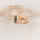 "ARTEMIS" - ELONGATED HEXAGON MOSS AGATE ENGAGEMENT RING WITH AN ANTLER STYLE BAND & DIAMOND ACCENTS-15