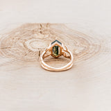 "ARTEMIS" - ELONGATED HEXAGON MOSS AGATE ENGAGEMENT RING WITH AN ANTLER STYLE BAND & DIAMOND ACCENTS-17