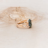 "ARTEMIS" - ELONGATED HEXAGON MOSS AGATE ENGAGEMENT RING WITH AN ANTLER STYLE BAND & DIAMOND ACCENTS-14