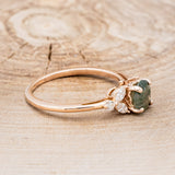 "BLOSSOM" - ROUND CUT MOSS AGATE ENGAGEMENT RING WITH LEAF-SHAPED DIAMOND ACCENTS-17