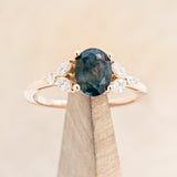 "BLOSSOM" - OVAL-CUT MOSS AGATE ENGAGEMENT RING WITH LEAF-SHAPED DIAMOND ACCENTS-1