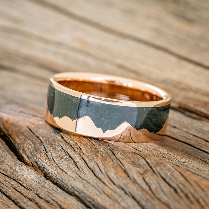 "HELIOS" - CRUSHED MOSS AGATE MOUNTAIN RANGE WEDDING BAND-8