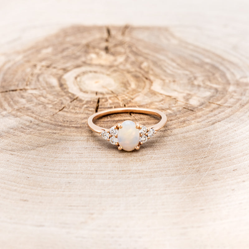 "RHEA" - OVAL WHITE OPAL ENGAGEMENT RING WITH DIAMOND ACCENTS-4