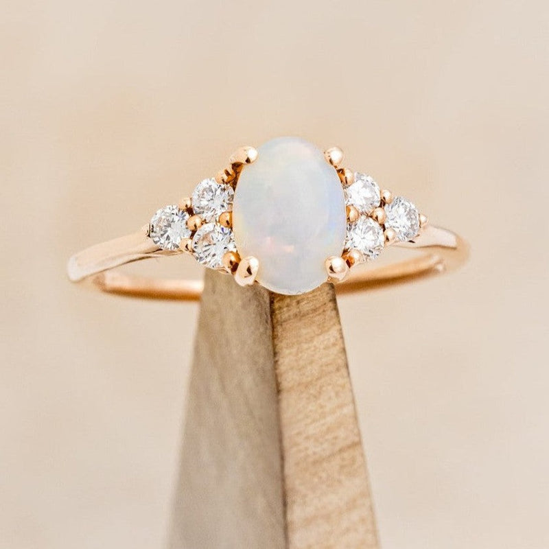 "RHEA" - OVAL WHITE OPAL ENGAGEMENT RING WITH DIAMOND ACCENTS-1