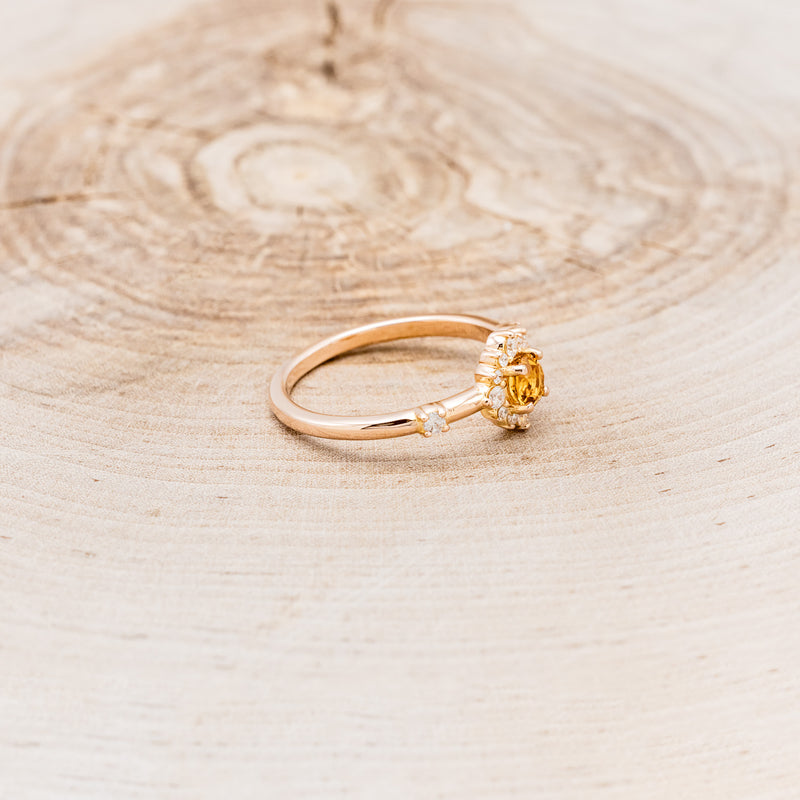 "STARLA" - ROUND CUT CITRINE ENGAGEMENT RING WITH A STARBURST DIAMOND HALO-8