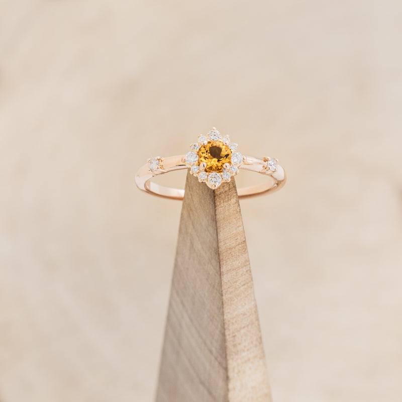 "STARLA" - ROUND CUT CITRINE ENGAGEMENT RING WITH A STARBURST DIAMOND HALO-7