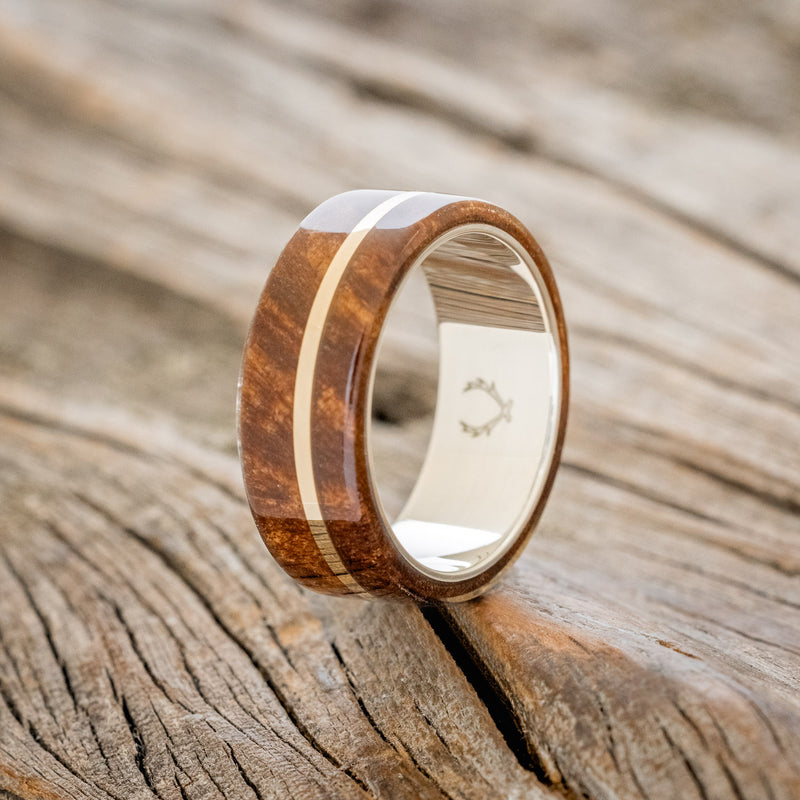 "GOLDEN" - REDWOOD & 14K GOLD INLAY WEDDING BAND-7