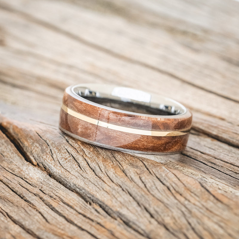 "GOLDEN" - REDWOOD & 14K GOLD INLAY WEDDING BAND-5