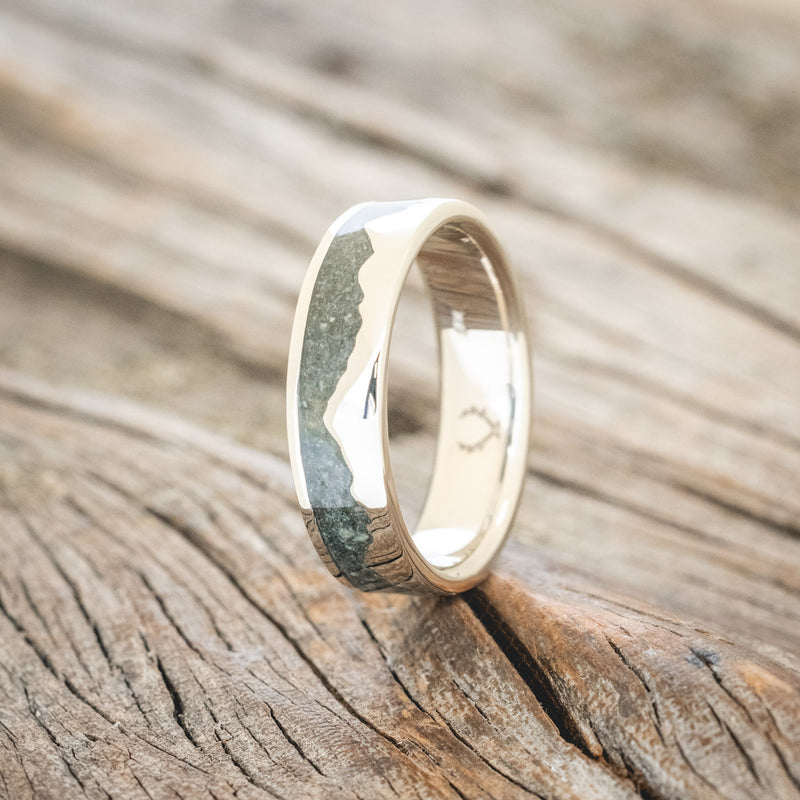 "HELIOS" - CRUSHED MOSS AGATE MOUNTAIN RANGE WEDDING BAND-10