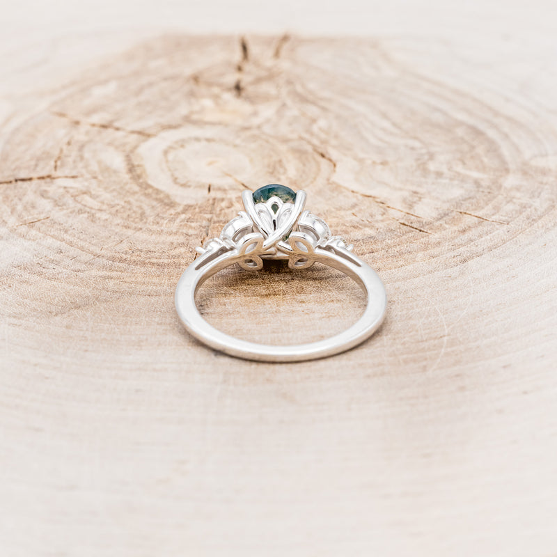 "BLOSSOM" - OVAL-CUT MOSS AGATE ENGAGEMENT RING WITH LEAF-SHAPED DIAMOND ACCENTS-17