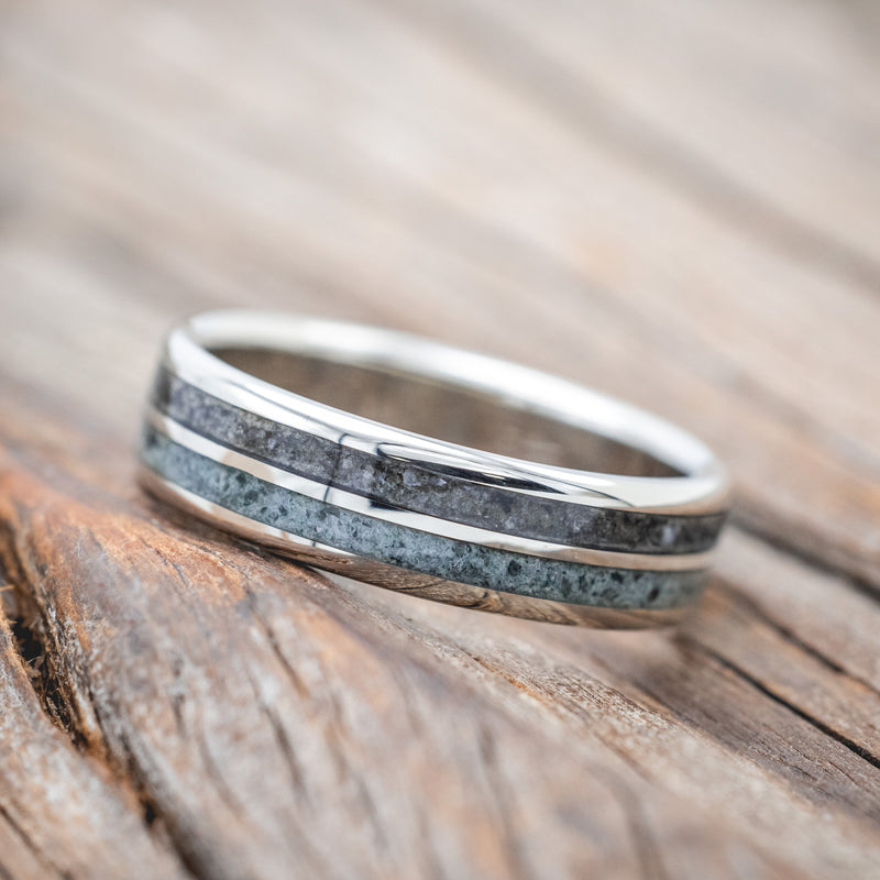 "DYAD" - MOSS AGATE & MOONSTONE WEDDING BAND-Staghead Designs