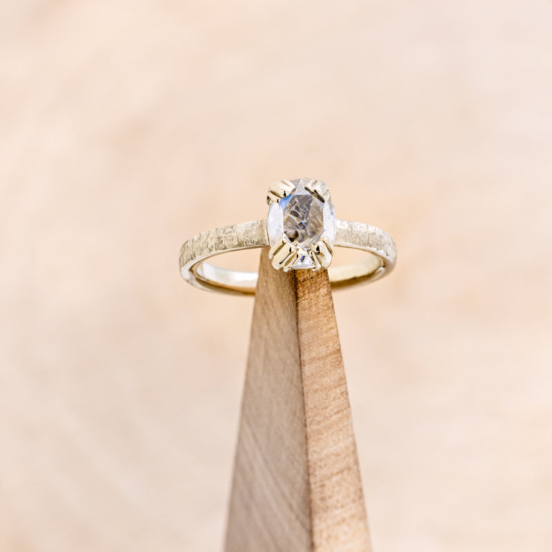 "ELLA" - ANTIQUE CUSHION ROSE CUT MOISSANITE SOLITAIRE ENGAGEMENT RING WITH HAMMERED FINISH-7