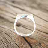 "TWAIN" - FLAT TOP WEDDING RING FEATURING DIAGONAL TURQUOISE & CRUSHED AMETHYST INLAYS-4