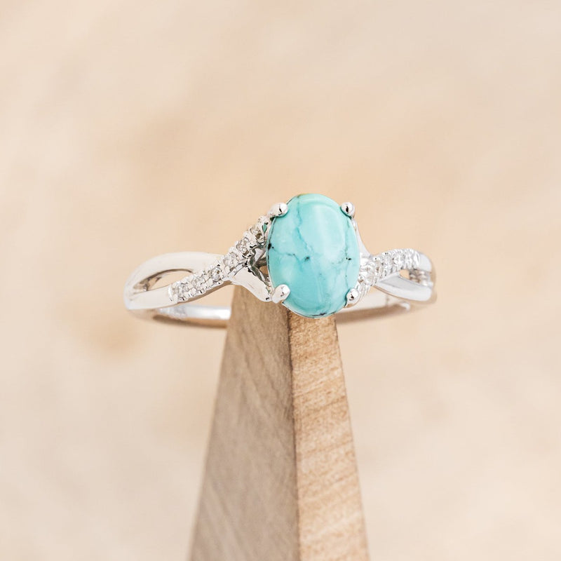 "ROSLYN" - OVAL TURQUOISE ENGAGEMENT RING WITH DIAMOND ACCENTS-1