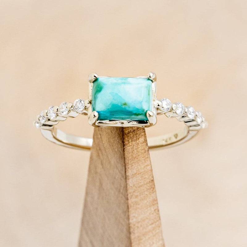 "AZURA" - EMERALD CUT TURQUOISE ENGAGEMENT RING WITH DIAMOND ACCENTS-1