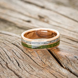 "RAPTOR" - MOSS WITH MOLDAVITE & MOONSTONE MIX WEDDING BAND-15