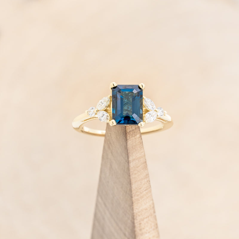 "BLOSSOM" - EMERALD CUT BLUE TOPAZ ENGAGEMENT RING WITH DIAMOND ACCENTS-13