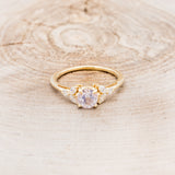 "BLOSSOM" - ROUND CUT LAVENDER QUARTZ ENGAGEMENT RING WITH LEAF SHAPED DIAMOND ACCENTS-10