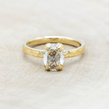 "ELLA" - ANTIQUE CUSHION ROSE CUT MOISSANITE SOLITAIRE ENGAGEMENT RING WITH HAMMERED FINISH