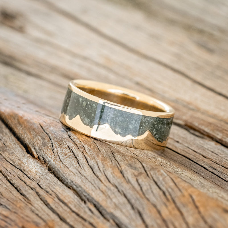 "HELIOS" - CRUSHED MOSS AGATE MOUNTAIN RANGE WEDDING BAND-5