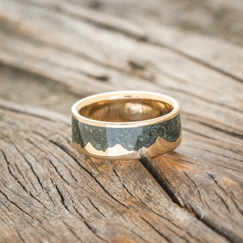 "HELIOS" - CRUSHED MOSS AGATE MOUNTAIN RANGE WEDDING BAND-6