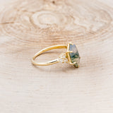 "OCTAVIA" - ELONGATED HEXAGON MOSS AGATE ENGAGEMENT RING WITH DIAMOND ACCENTS & TRACER-39