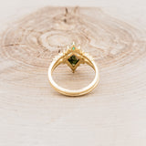 "SAGE" - KITE CUT MOSS AGATE ENGAGEMENT RING WITH DIAMOND ACCENTS & EMERALD TRACER-45