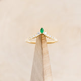 "SAGE" - KITE CUT MOSS AGATE ENGAGEMENT RING WITH DIAMOND ACCENTS & EMERALD TRACER-52