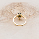 "SAGE" - KITE CUT MOSS AGATE ENGAGEMENT RING WITH DIAMOND ACCENTS & EMERALD TRACER-50