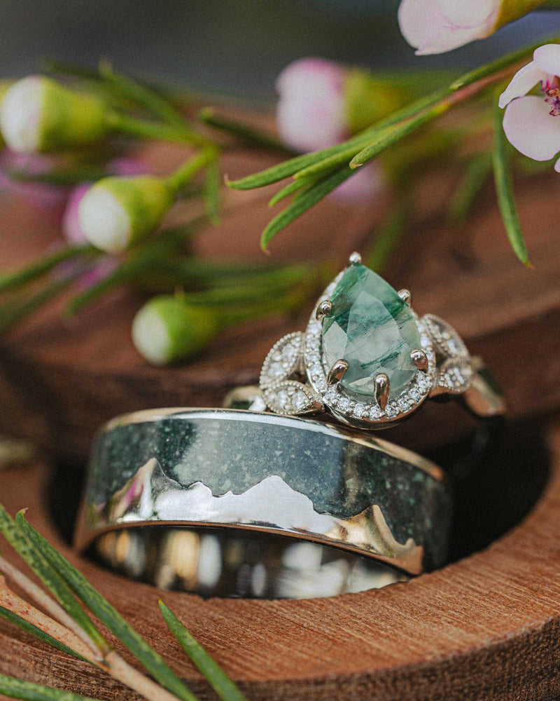 "HELIOS" - CRUSHED MOSS AGATE MOUNTAIN RANGE WEDDING BAND-Staghead Designs