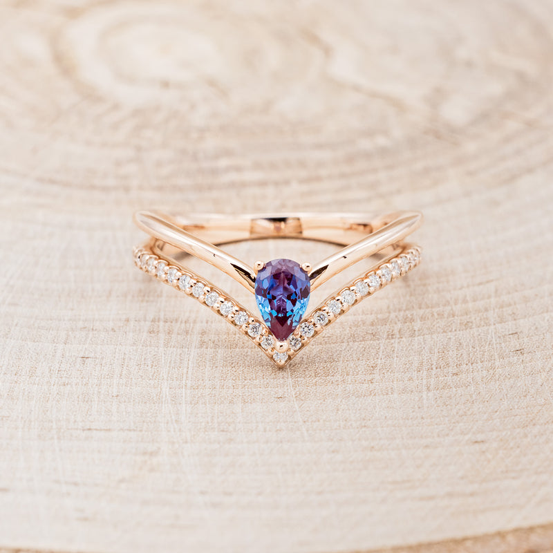 "CICELY" - PEAR SHAPED LAB-GROWN ALEXANDRITE ENGAGEMENT RING WITH DIAMOND ACCENTS-10