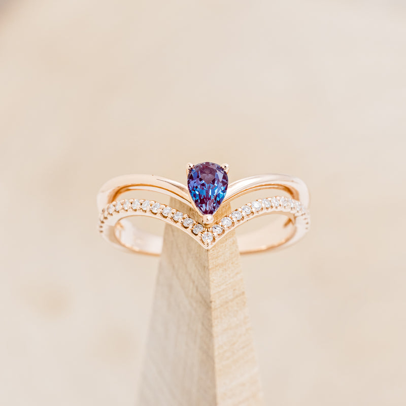 "CICELY" - PEAR SHAPED LAB-GROWN ALEXANDRITE ENGAGEMENT RING WITH DIAMOND ACCENTS-7