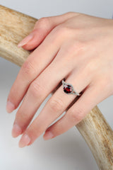 "AURA" - BIRTHSTONE RING WITH A GARNET CENTER STONE & DIAMOND ACCENTS-6