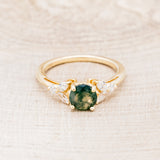 "BLOSSOM" - ROUND CUT MOSS AGATE ENGAGEMENT RING WITH LEAF-SHAPED DIAMOND ACCENTS-10