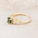 "BLOSSOM" - ROUND CUT MOSS AGATE ENGAGEMENT RING WITH LEAF-SHAPED DIAMOND ACCENTS-9