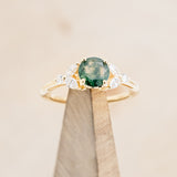 "BLOSSOM" - ROUND CUT MOSS AGATE ENGAGEMENT RING WITH LEAF-SHAPED DIAMOND ACCENTS-7