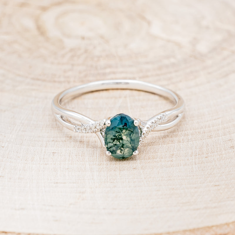 "ROSLYN" - OVAL MOSS AGATE ENGAGEMENT RING WITH DIAMOND ACCENTS-18