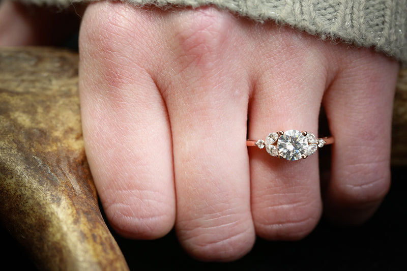 "BLOSSOM" - ROUND CUT MOISSANITE ENGAGEMENT RING WITH LEAF-SHAPED DIAMOND ACCENTS-19