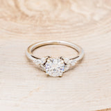 "BLOSSOM" - ROUND CUT MOISSANITE ENGAGEMENT RING WITH LEAF-SHAPED DIAMOND ACCENTS-4