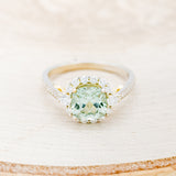 "OPHELIA" - CUSHION CUT LAB-GROWN GREEN SAPPHIRE ENGAGEMENT RING WITH DIAMOND HALO & ACCENTS-10