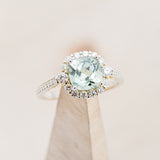 "OPHELIA" - CUSHION CUT LAB-GROWN GREEN SAPPHIRE ENGAGEMENT RING WITH DIAMOND HALO & ACCENTS-7