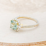 "OPHELIA" - CUSHION CUT LAB-GROWN GREEN SAPPHIRE ENGAGEMENT RING WITH DIAMOND HALO & ACCENTS-9